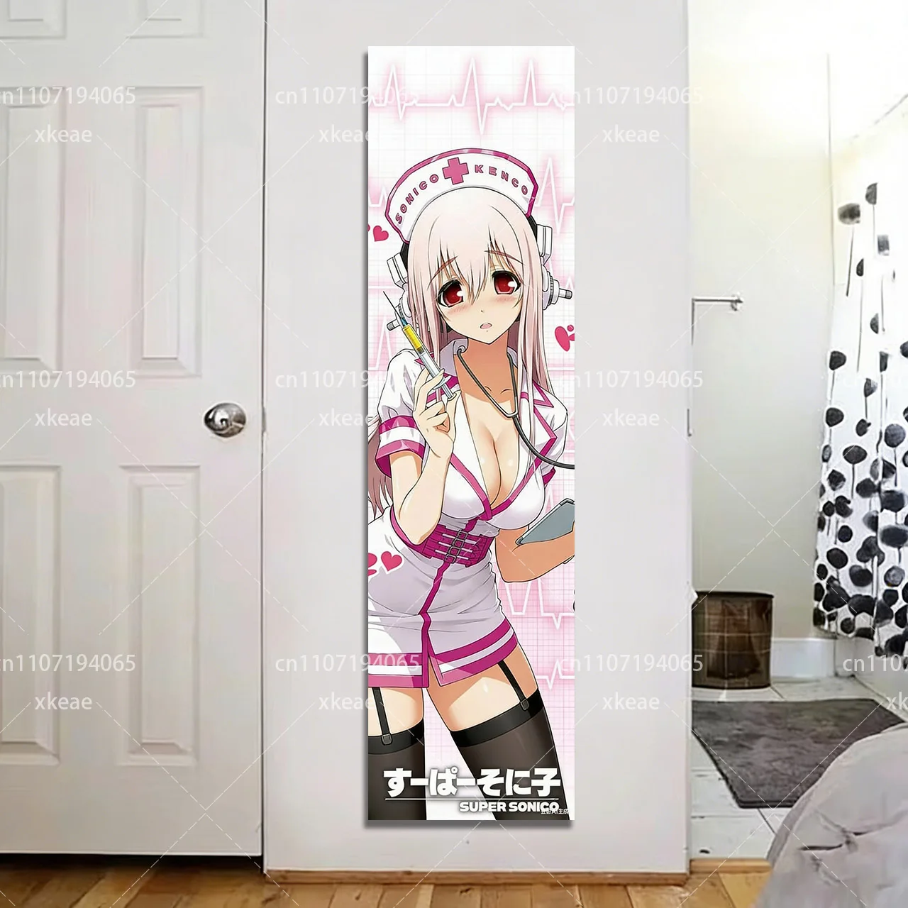 Super S-Sonico Nurse Anime-Wandteppich, vertikaler Wandbehang für Schlafzimmer- und Wohnheimdekoration, süßes Kawaii-Pink-Girl-Poster für Otaku-Fans