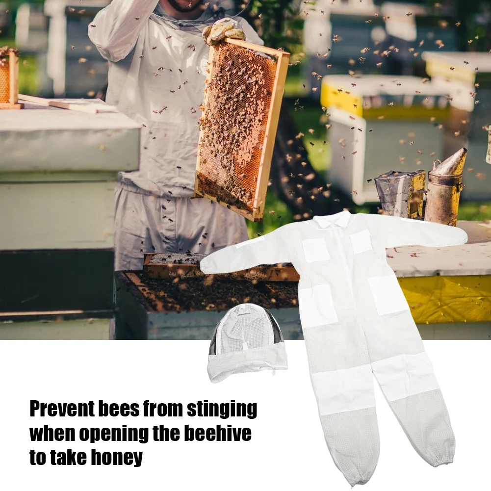 1set beekeeping suit white 3-layer mesh bee suit Metal zipper beekeeping suit for beekeeper apiculture tool Beekeeping equipment