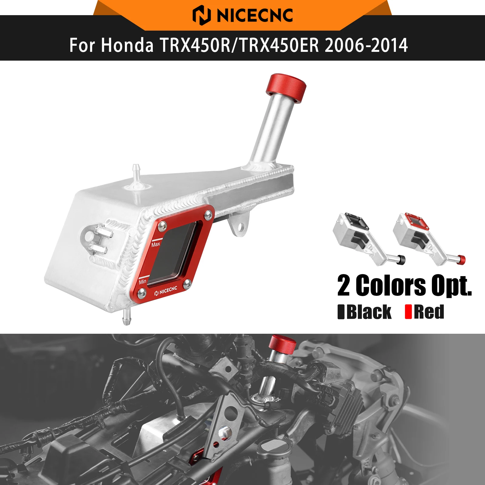 NICECNC For Honda TRX450R TRX450ER 2006-2014 Aluminum Alloy Radiator Reservoir Tank Transparent Window ATV Accessories