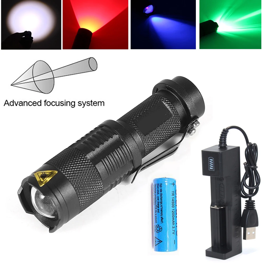 Verde/púrpura/rojo/blanco/linternas LED portátiles antorcha de enfoque ajustable Mini linterna linternas de bolsillo antorcha pequeña