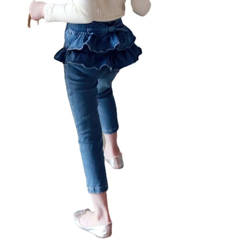 Spring Autumn Girls Leggings Denim Pants Skirts with bow Children Pants Girl Patchwork Long Trousers 2-11 Yrs Kids Clothes CL823