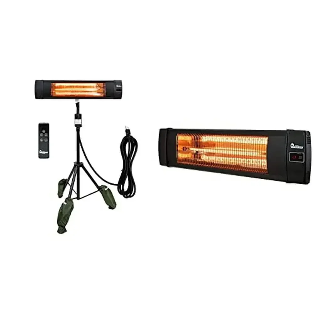 Carbon Infrared Heater Bundle Tripod Wall Mount 900W/1200W/1500W Portable Remote Control Tip Over Protection Indoor Outdoor Use