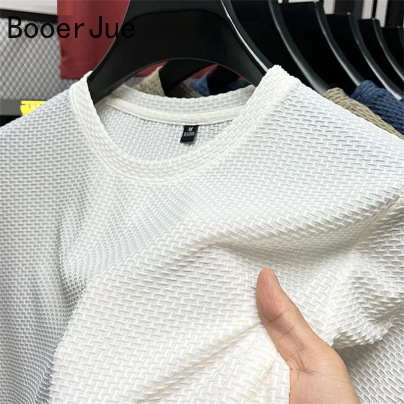 High End Ice Silk Mesh T-shirt Men's Short Sleeve Round Neck Tshirt Man Summer Half Sleeve Men Thin Solid Color Sports Tees Tops image 4