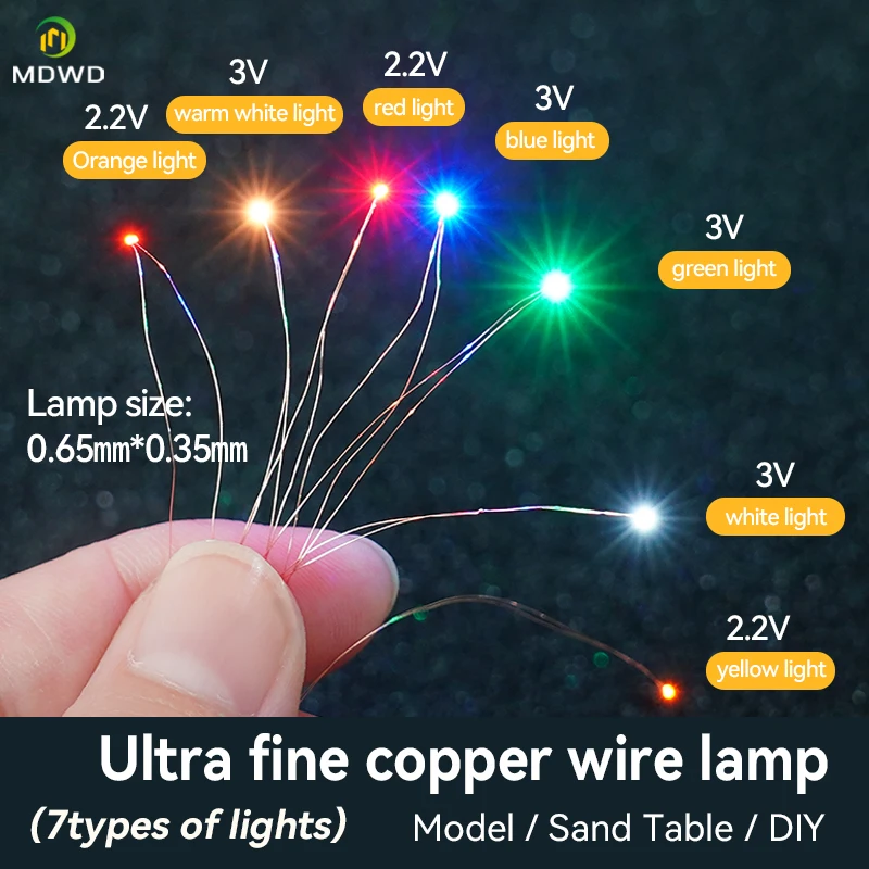 10pcs 0201 Copper Line 200mm SMD Led Light 3v Train HO N OO Scale Pre-soldered Micro Litz Wired LED Leads Wires