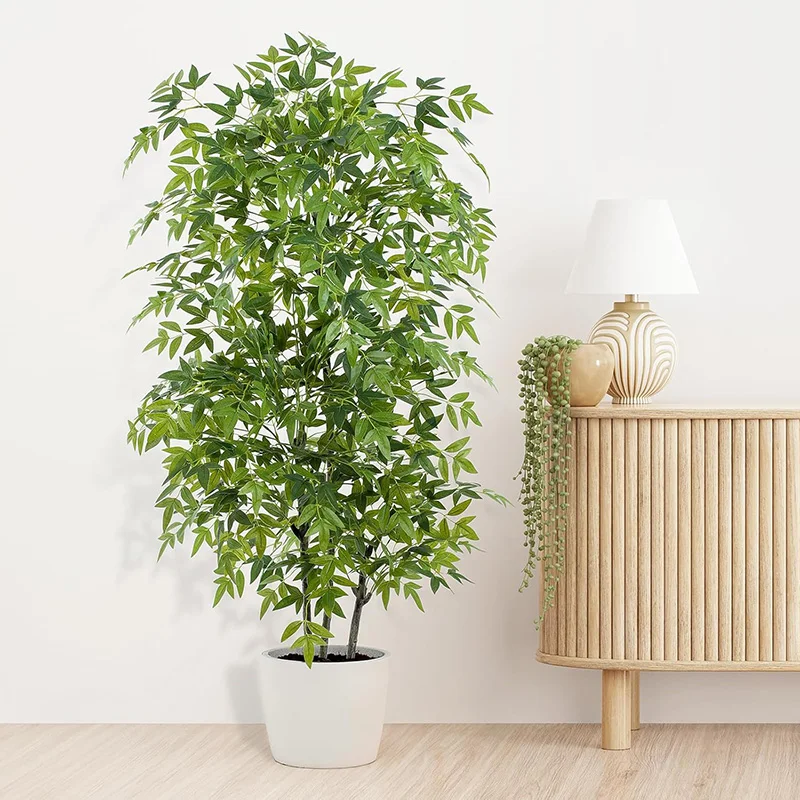 7FT Large Artificial Ficus Tree Tropical Bamboo Plants Plastic Nandina Leaves Real Touch Bamboo Tree For Home Shop Party Decor