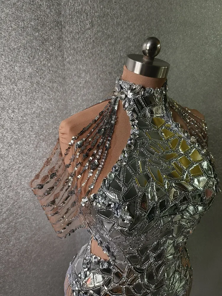 Silver sequins fringed skirts Latin dances jazz dance costumes costume shows nightclub birthday party queens drag costume