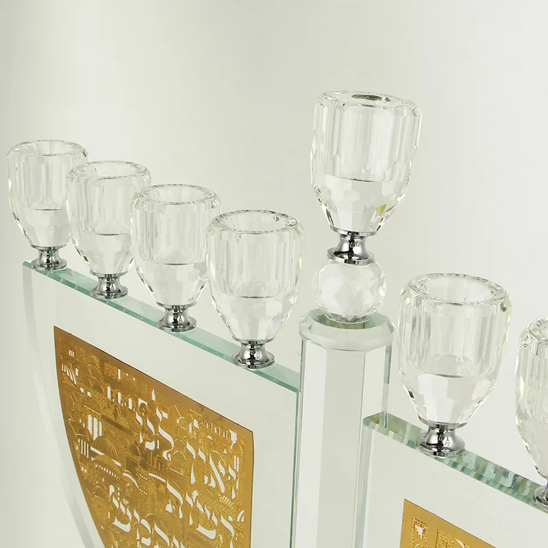 Crystal Glass Candle Holder Jewish Home Decoration Jerusalem Temple Religious Israel Menorah Jewish 9 Branch