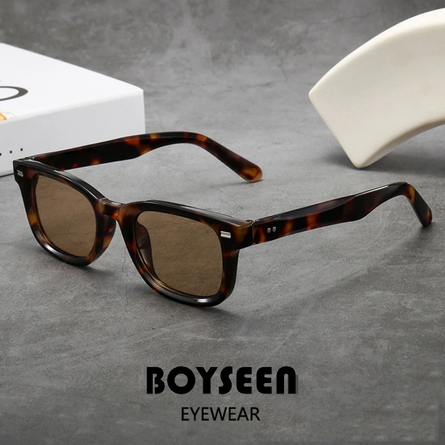 Herren-Sonnenbrille mit dickem Rahmen, Retro-Stil, braun, schmaler Rahmen, Hip-Hop-Stil, Rapper-Brille, Urlaubs-Sonnenbrille, UV400