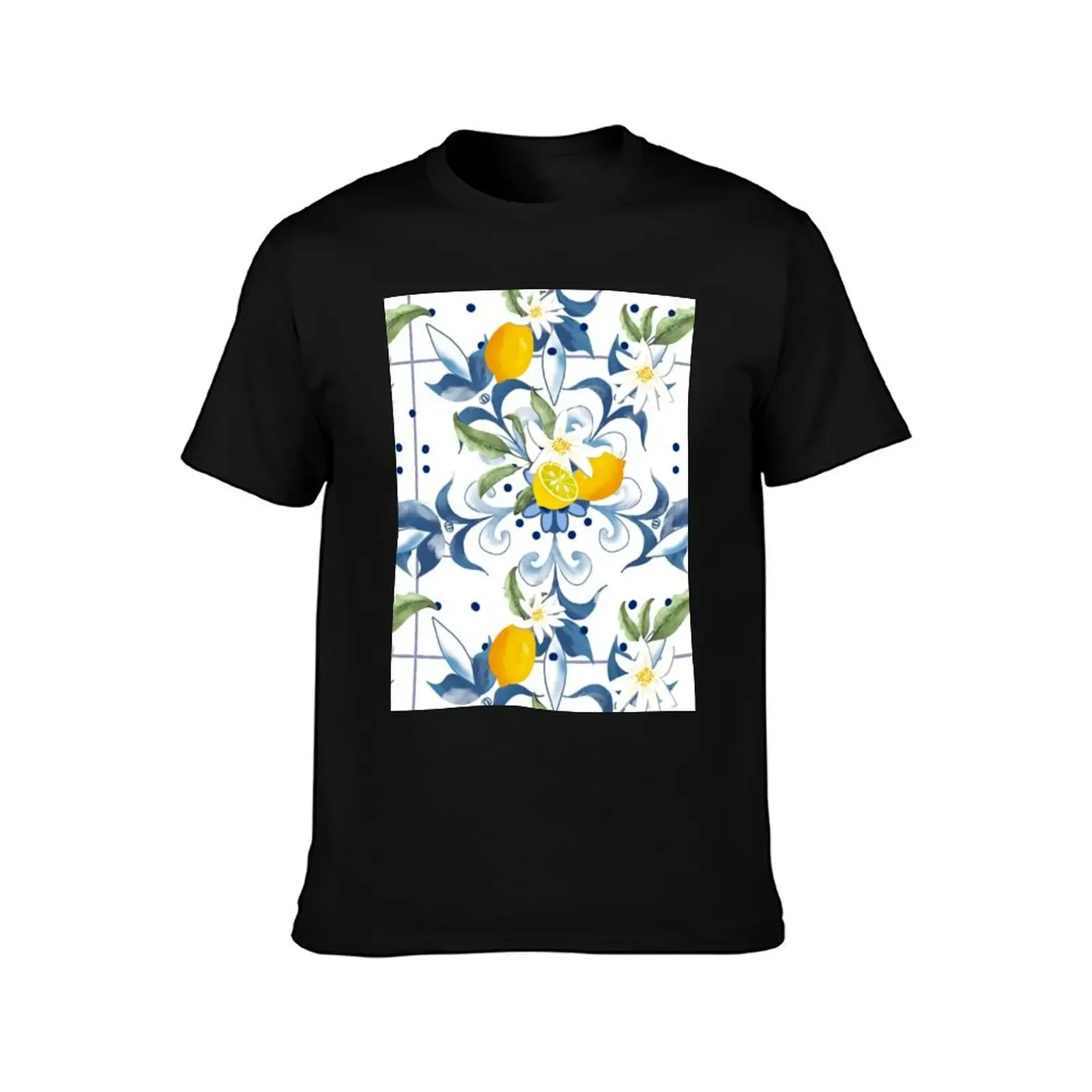 Summer, citrus Mediterranean style mosaic ,lemon fruit pattern T-Shirt custom shirt boys whites men clothings