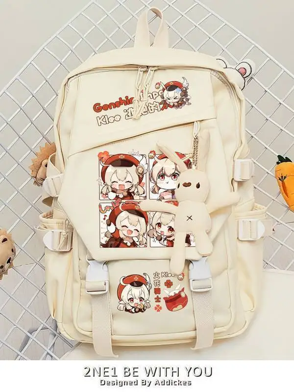 

Genshin Impact Fanart Klee Zhongli Scaramouche Alhaithen Elementary Double Shoulder Bag Backpack For Female Middle School Anine