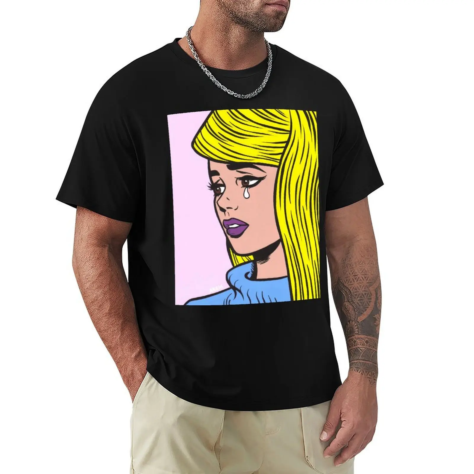 

Blonde Turtleneck Crying Comic Girl T-Shirt boys whites blacks T-shirt men