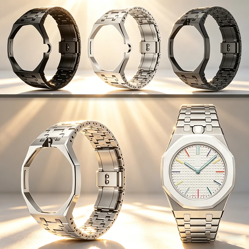All-in-One Metal Case Watch bands For Swatch AP Royal Pop Pocket to Wrist Conversion kit silver Stainless steel bezel bracelet