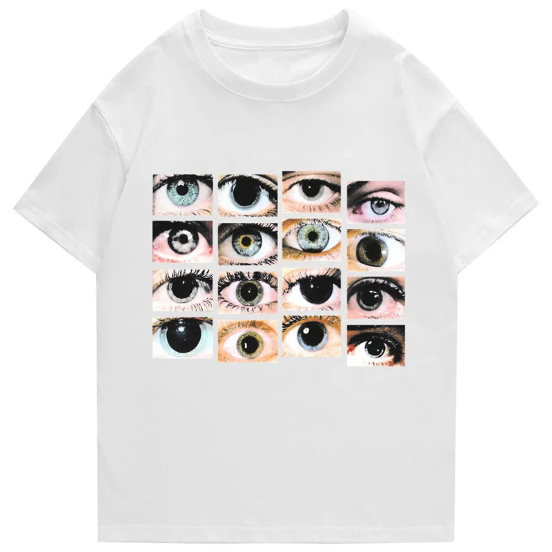 2022 Men Hip Hop Streetwear T Shirt Eyes Printed Harajuku T-Shirt Cotton Casual Tshirt Summer Short Sleeve Tops Tees Black