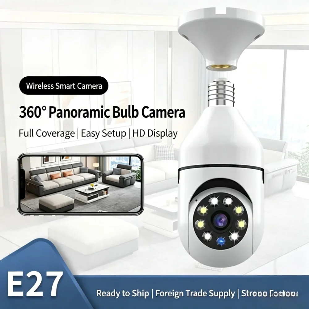 Bulb Security Camera 360° Panoramic WiFi IP Camera with Night Vision Two-Way Audio Motion Detection for Home Baby Pet Monitor