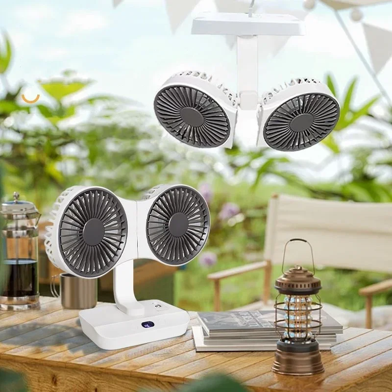 

Double-Head Circulation Camping Fan with Multiple Scenes, 4 Speeds Wind Small USB Table Fan Angle Adjustment, Strong Wind Power