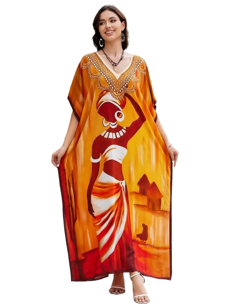

Kaftan Dresses for Women, V Neck Moo Moos Colorful Print Cover Ups Caftan Beach Dresses for Swimwear