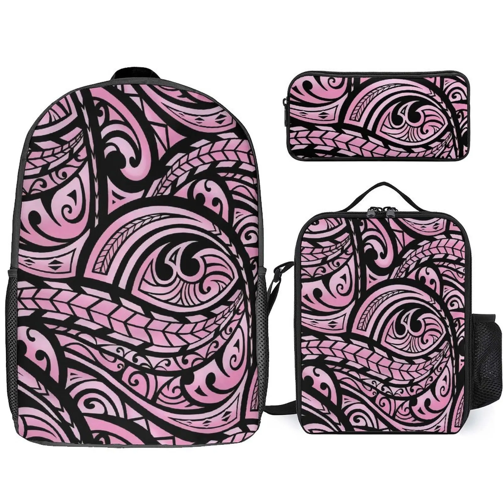 

Классический полинезийский школьный рюкзак большой вместимости для мальчиков, комплект из 3 предметов, рюкзак и сумка для еды, чехол для ручек, повседневный рюкзак 17 дюймов на заказ