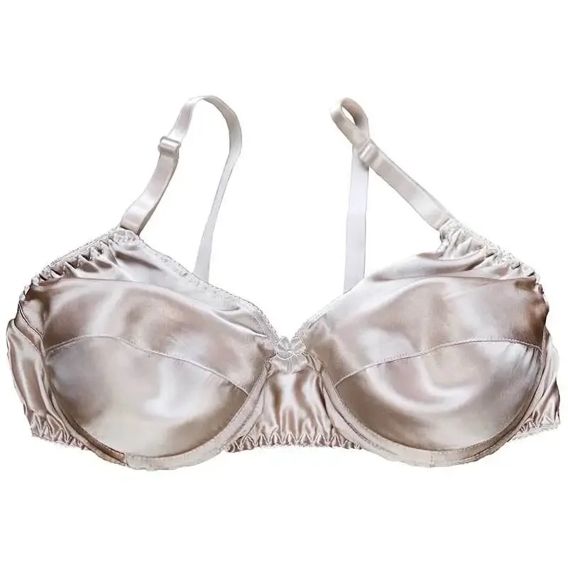 Zero binding anti convex point silk bra, 100% mulberry silk thin style, without steel ring double-sided silk underwear