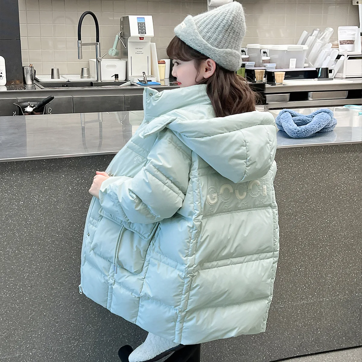 

Детская одежда Kawaii, пуховая хлопковая одежда средней длины для девочек, осень-зима, новое утолщенное пальто с защитой от холода