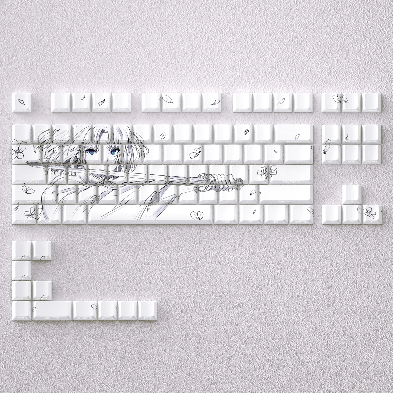 Anime Keycaps White 73/98 Keys Side Print PBT Dye Sublimation Cherry Height for Mechanical Keyboard AULA F75 AKKO FUN60 Pro Mad