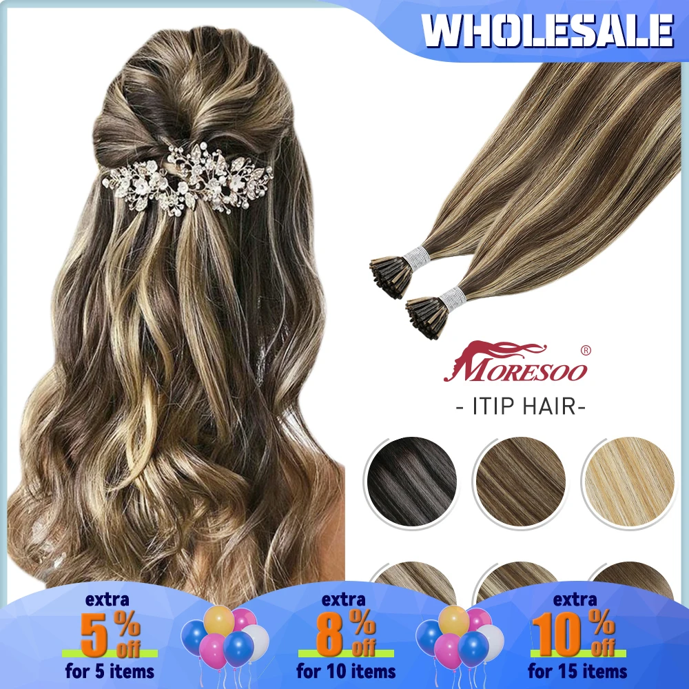 

Moresoo Itip Hair Extensions Body Wave Straight Machine Remy 100% Real Human Hair Italy Keratin Fusion Stick Tipped Extensions