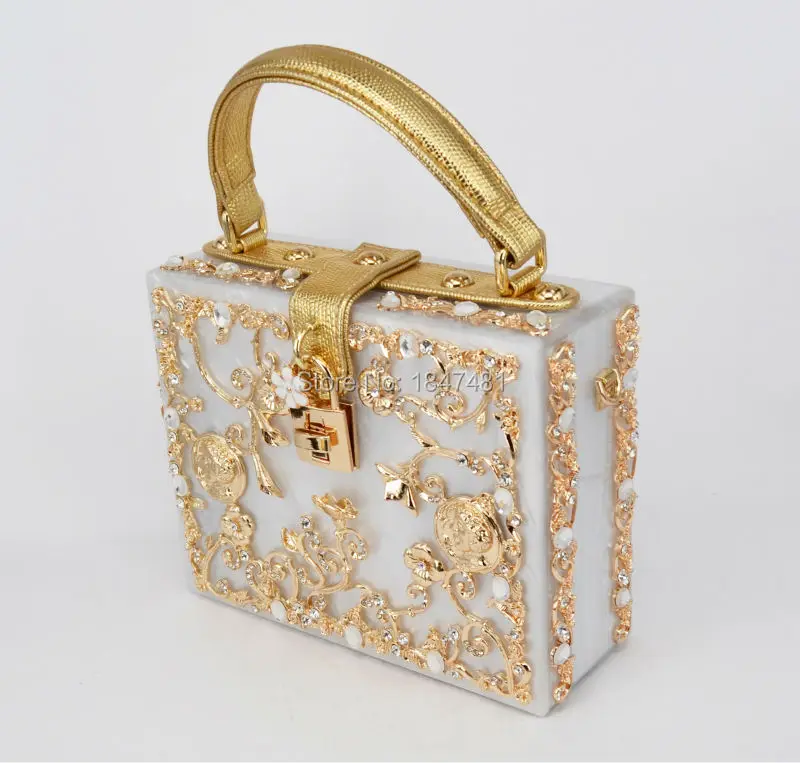 Box Designer Evening Bag Diamond Flower Clutch Bag Hollow Relief Acrylic Luxury Handbag Banquet Party Purse Women's Shoulder Bag