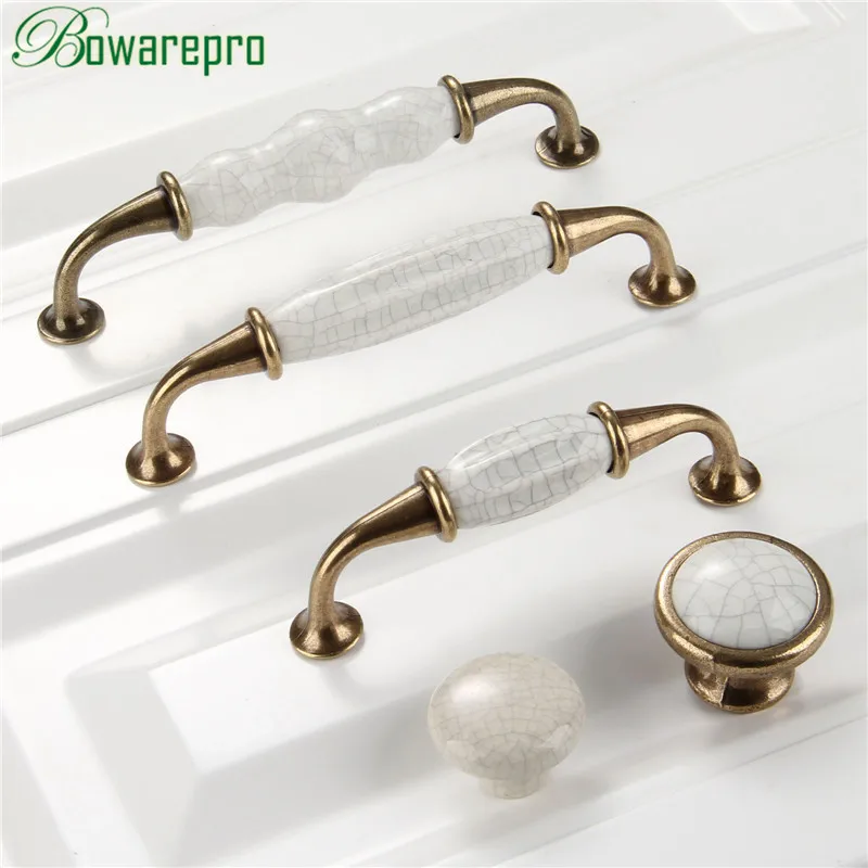 Single Hole/96mm/128mm Ceramic Kitchen Cabinet Handles Drawer Pull Knobs Vintage Antique Brass Furniture Wardrobe Door Handle image 3