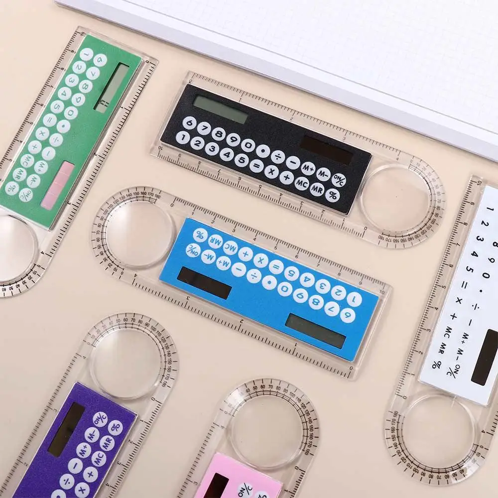 School Supplies Drawing Ruler Mini Learning Ruler Calculator With Magnifier Solar Energy Ruler Calculator Transparent Ruler