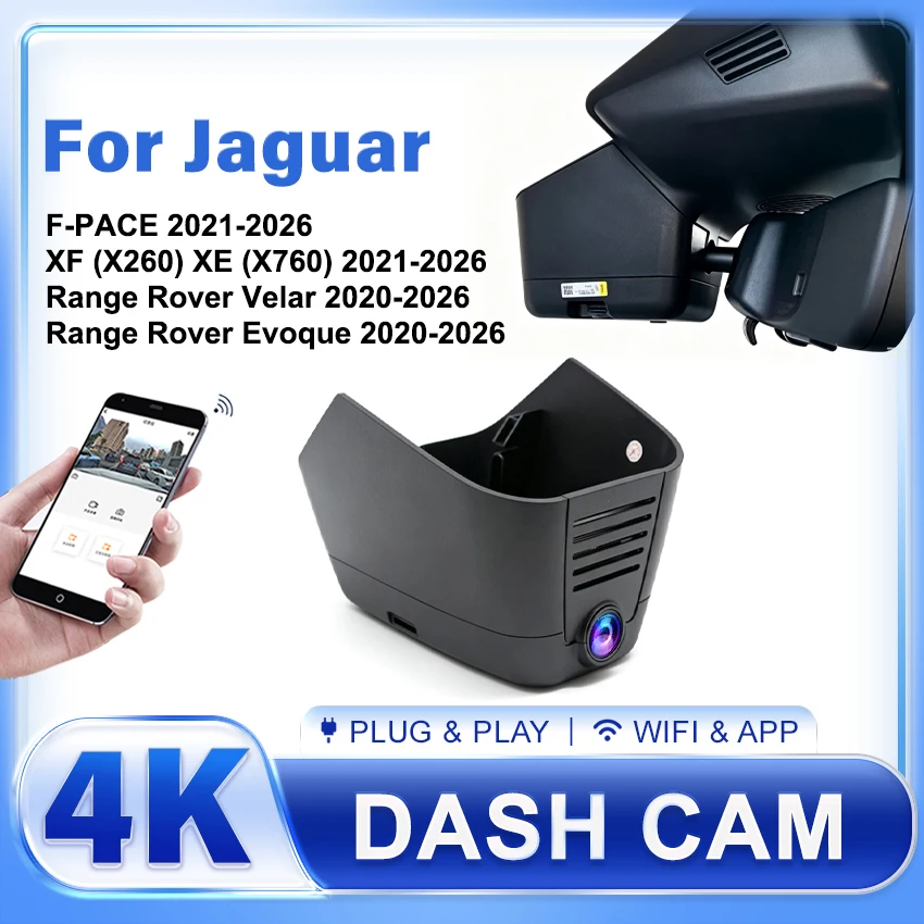 4K DashCam For Jaguar XF (X260) XE (X760) 2021-2026 F-PACE 2021-2026, For Land Rover Evoque Velar 2020-2026, Car DVR WIFI Camera