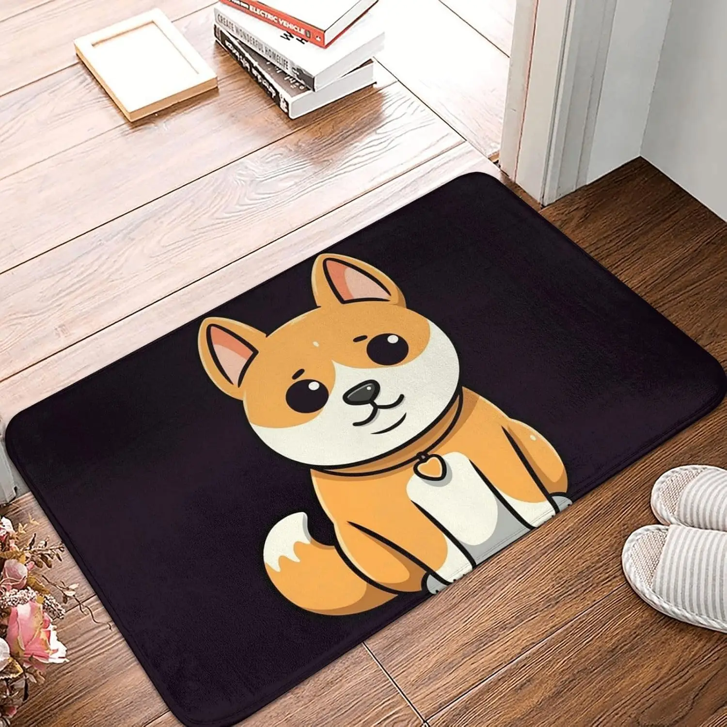 Cute Cartoon Shiba Inu Door Mat, Funny Dog Puppy Floor Mat, Non-slip Entrance Rug, Pet Lover Home Decor for Living Room