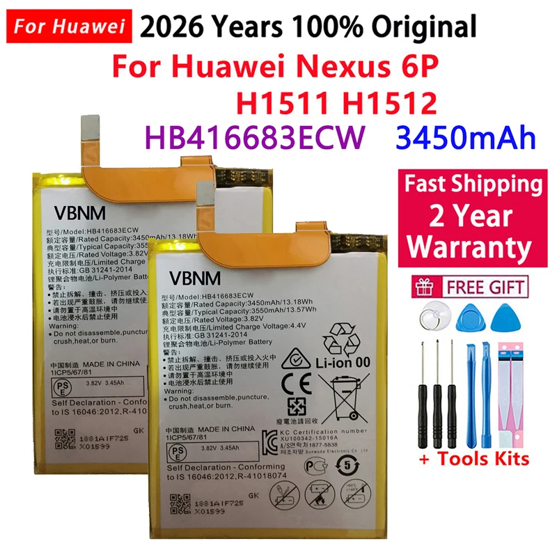 Batería 100% Original Nueva HB416683ECW Real de 3450mAh para Huawei Google Ascend Nexus 6P H1511 H1512 Envío Rápido + Herramientas