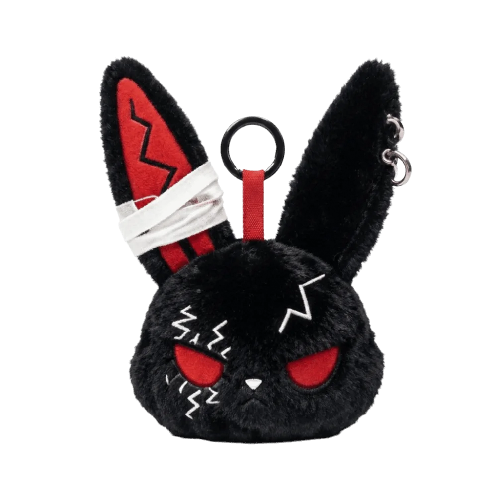 PP Cotton Bunny Keychain Gothic Animal Wounded Rabbit Keyring Spooky Design Hoop Earrings Cute Furry Bag Pendant