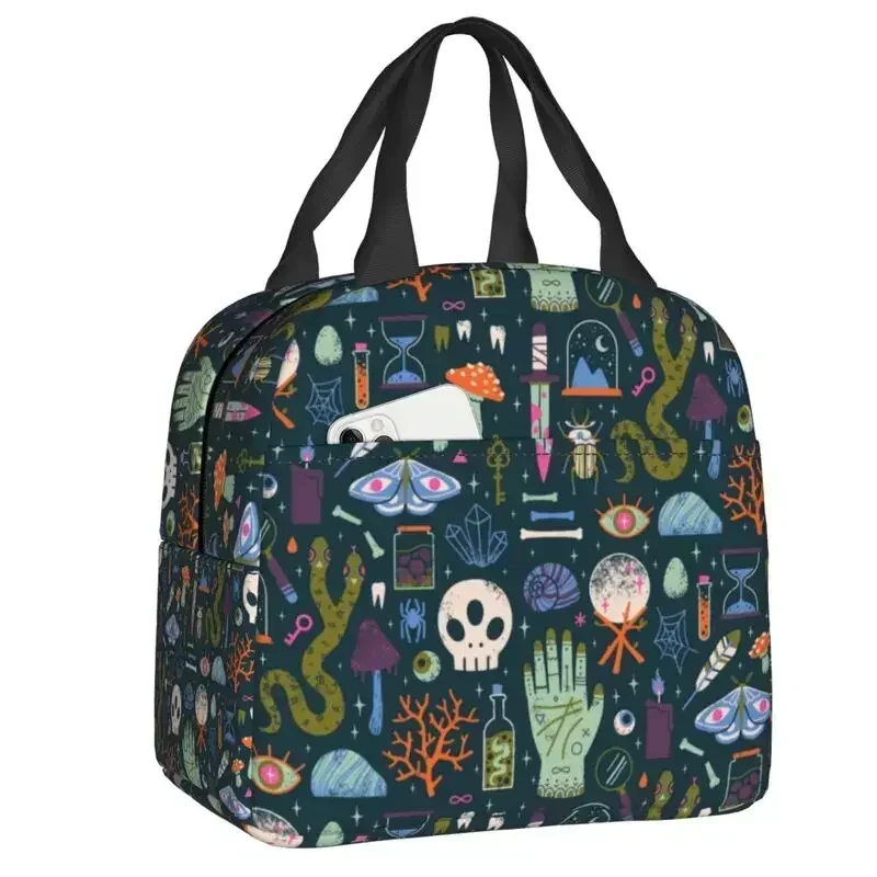 Witch Cauldron Lunch Bag Occult Gothic Skull Cooler Thermal Insulated Lunch Box For Women Kids Work School Beach Food Tote Bags