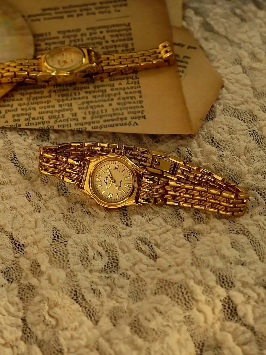 1PC New Release | Exclusive French Retro Design Ladies Watch - Petite, Elegant Gold Minimalist Ultra-Thin Quartz,