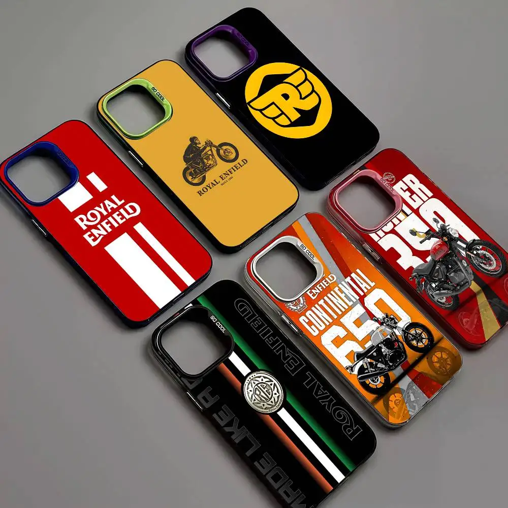 

R-ROYALS E-ENFIELDS Logo Phone Case For IPhone 17 16 15 14 11 12 13 Pro Max Plus Pro Colored Silver Cover