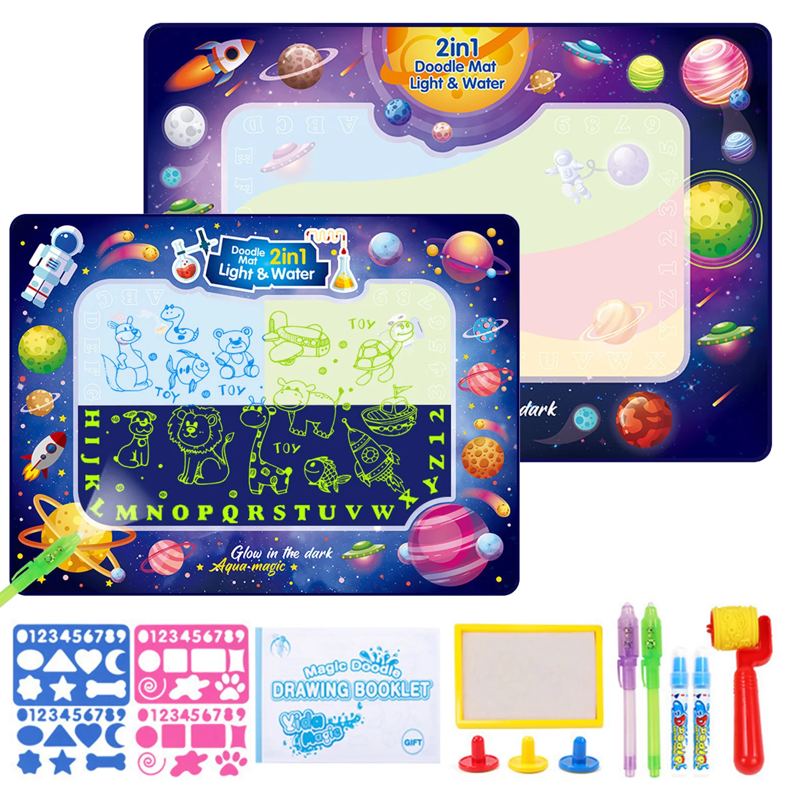 Aqua Magic Doodle Mat Space Pattern Aqua Painting Mat Portable Water Drawing Canvas With Luminous Pen Fun And Educational Space