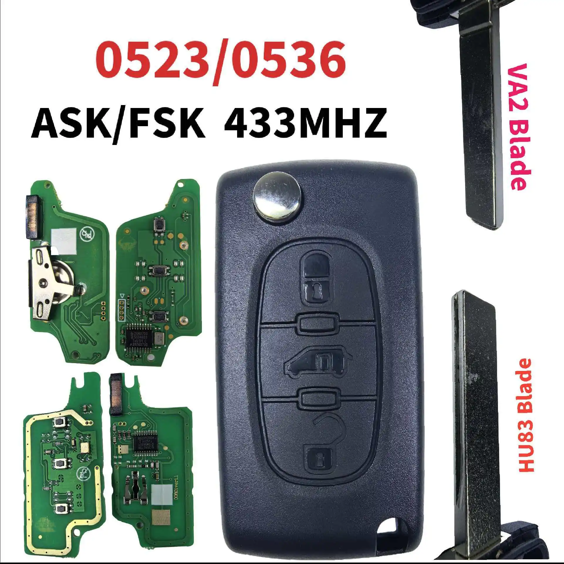

0536/0523 ASK/FSK HU83/VA2 For Peugeot 207 307 308 407 607 807 For Citroen C2 C3 C4 C5 C6 Xsara Berlingo Flip Remote Car Key