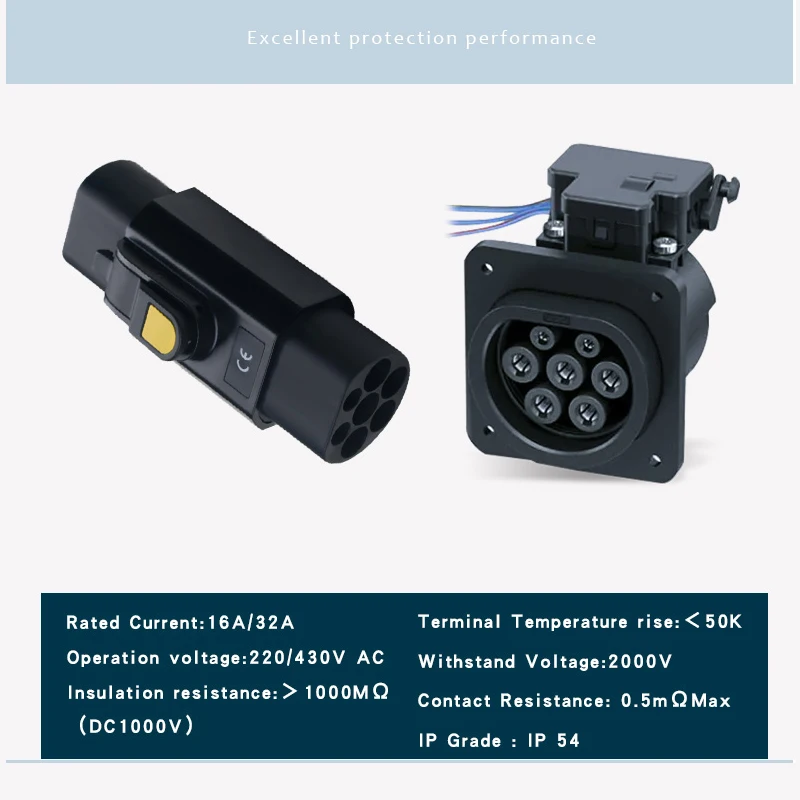 Anti-Theft 32A 3Phase 22KW EV Station IEC 62196-2 Type 2 Female Convert to GBT Female Adapter With Lock