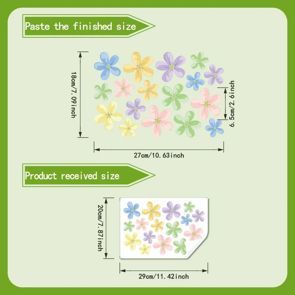 Green Macaron Floral PVC Wall Stickers Waterproof Decals for Living Room Bedroom 29x20x1cm Repositionable Design