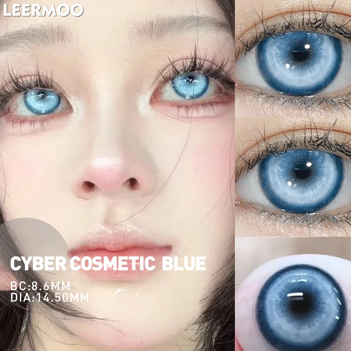 VISUASHOW Paradise Blue 14,5mm Große Augen Anime Cosplay Kontaktlinsen Weiche Farblinsen für Halloween Weihnachten Coser Augen-Make-up – Detail 6