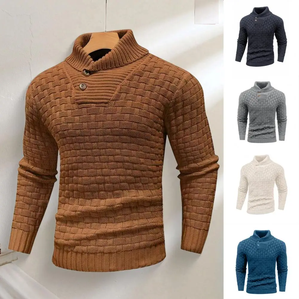 Men Fall Sweater Men's High Collar Winter Sweater with Neck Protection Long Sleeves Slim Fit Design Knitted Thick for Wear