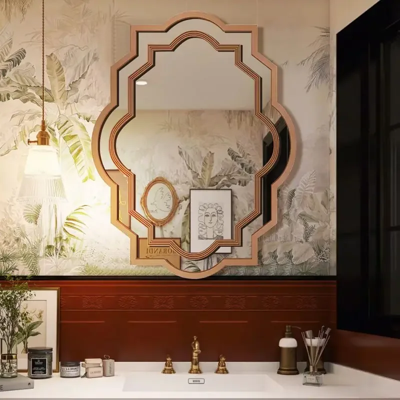 Irregular Bathroom Mirror Vanity Golden Modern Bathroom Mirror Self Adhesive Designed Home Improvement