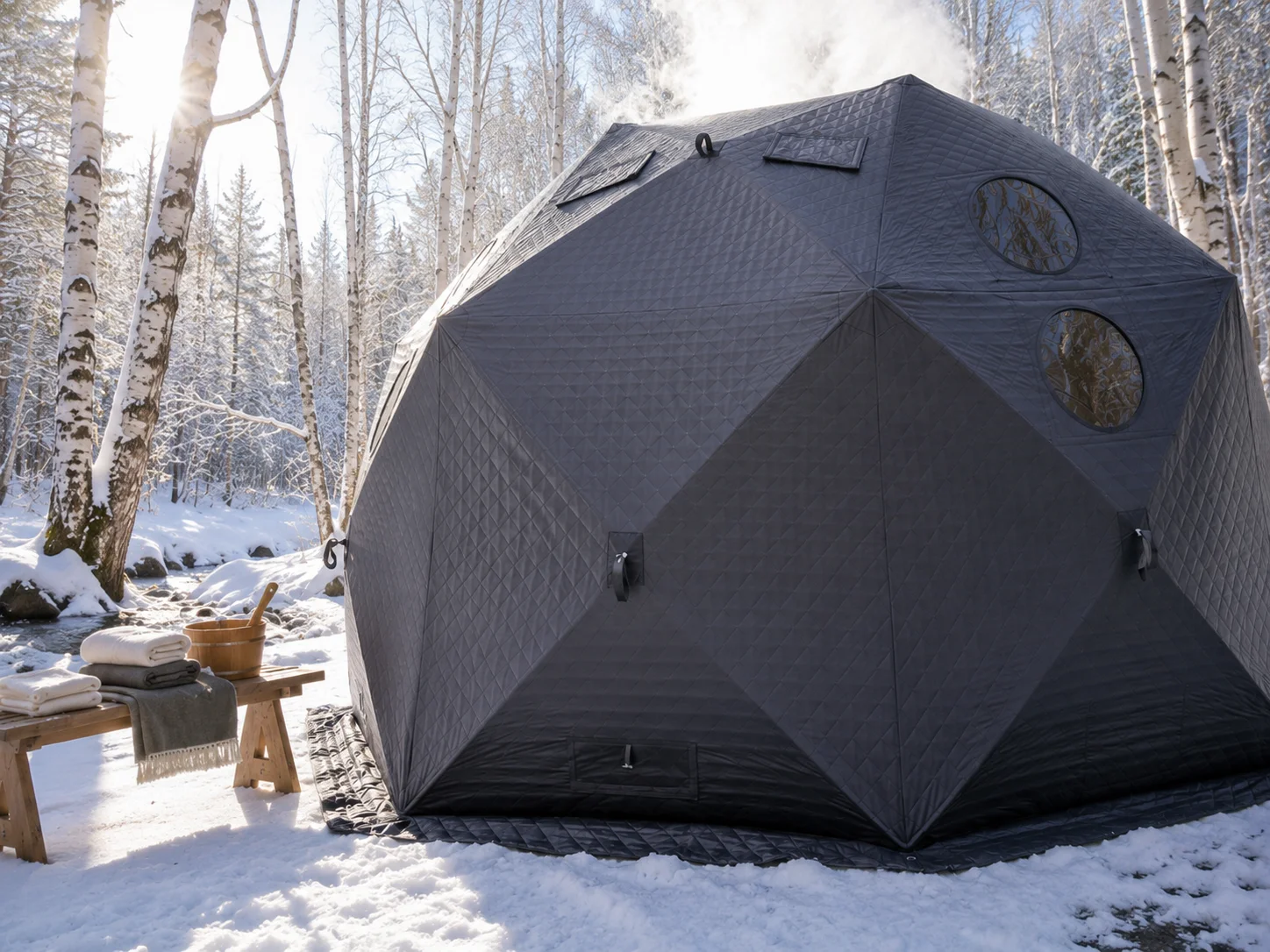 Large 3-Layer Insulated Bubble Tent Sauna Ice Fishing Camping Outdoor 4.3x4.3x2.6m 10 Person Waterproof Windproof