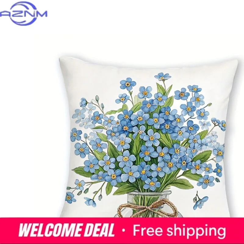 Blue Forget - me - not & Home - themed PillowcasesLiving room sofa cushion cover, soft and comfortable, bedroom room decoration