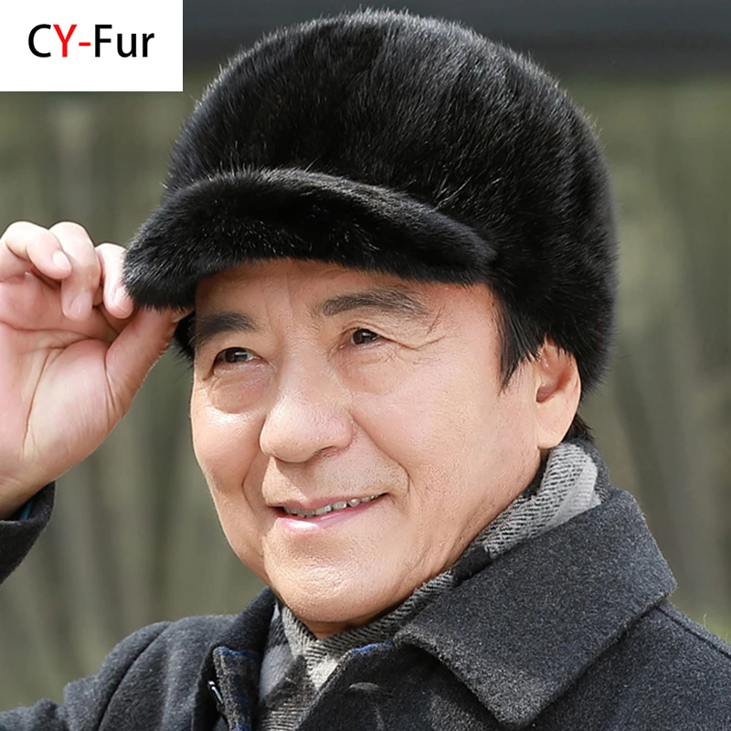 

Fashion Winter Fashion Grandfather 100% Genuine Real Mink Fur Hat Natural Warm Mink Fur Caps Men Good Quality Real Mink Fur Hats