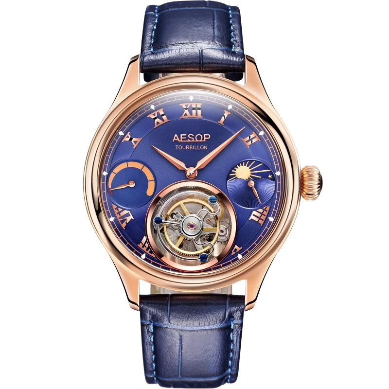 Aesop 7001 Manual Tourbillon Movement Synthetic Sapphire Crystal Stainless Steel Comfortable Genuine Leather Luminous Waterproof