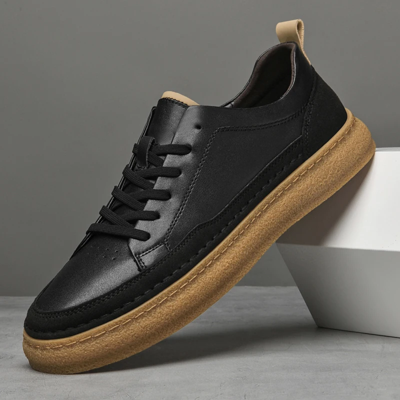 Fashion Brand Men\'s Leather Casual Shoes Thick Soled Oxford Shoes Wear-resistant Soles Outdoor Men\'s Hiking Shoes Big Size:37-46