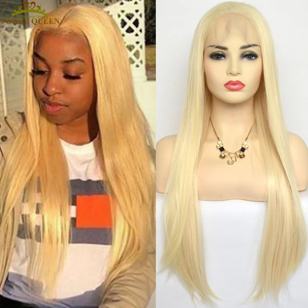 

Voguequeen 613, блондинка, синтетический кружевной передний прямой парик, термостойкое волокно, парик для косплея для женщин