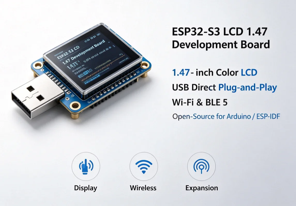 ESP32-S3 1.47inch 262K Color Display Development Board 172x320 WiFi Bluetooth Support up to 240MHz Frequency with RGB LED