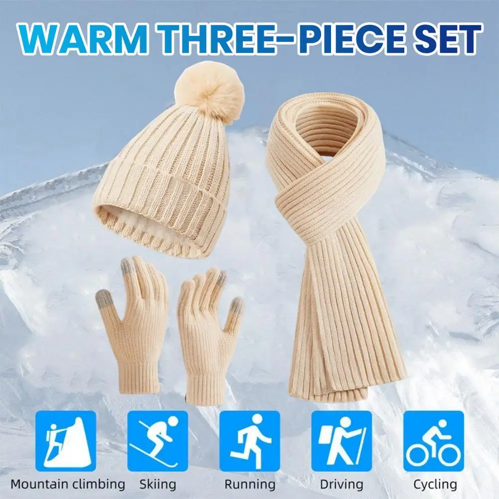 Cappello invernale da donna sciarpa guanti Set stile donna accessori invernali Set cappello invernale sciarpa guanti Set Unisex lavorato a maglia per il ciclismo